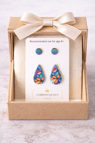 Multicolor rainbow flower stud - multicolor,