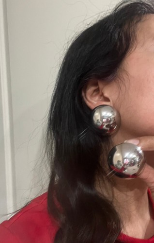 Big silver earrings studs - silver,