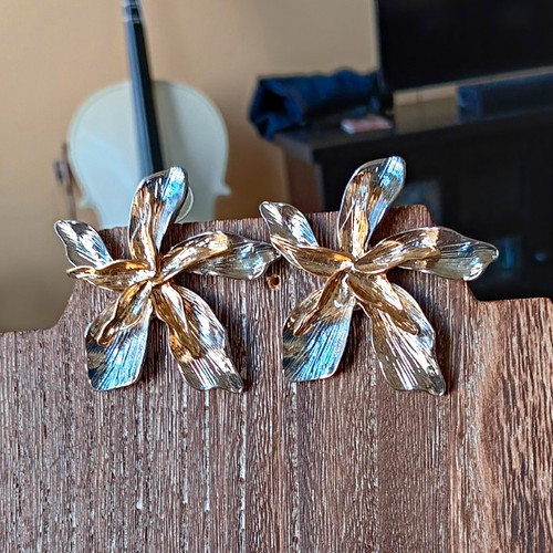 Gold silver tone metal flower - tone,